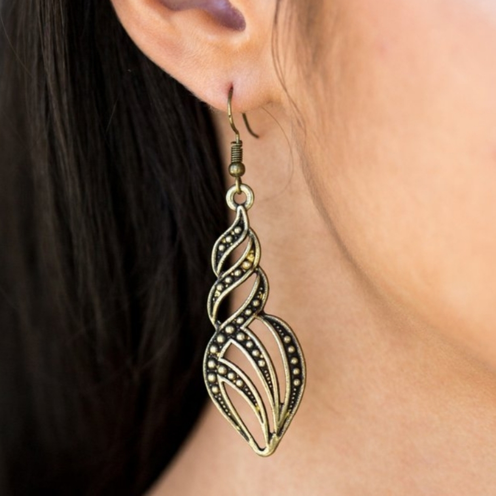 "Where's The Fire?" - Brass Ribbon Dangle Earrings - Picture 1 of 2